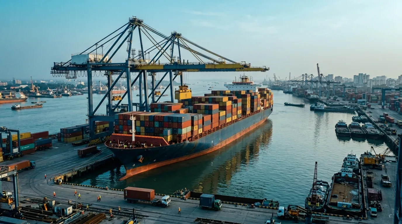 Brothers Shipping vessel handling container cargo at berth